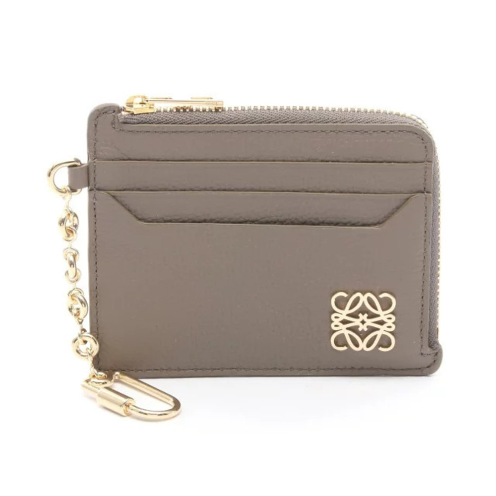 Loewe Anagram Square Coin Card Keyring Leather Case Wallet Gray